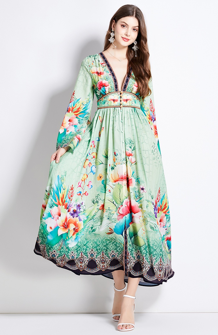 Vacation long sleeve spring printing dress