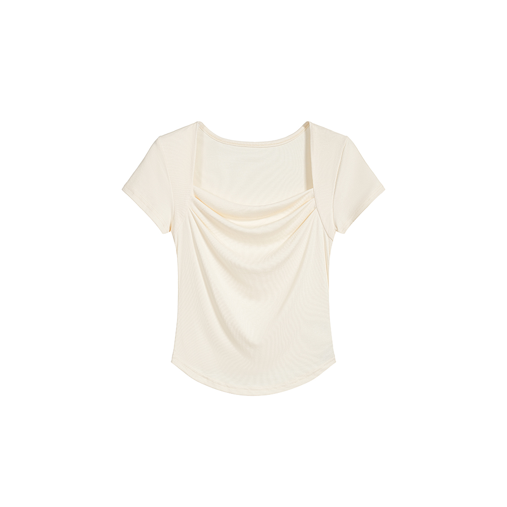 Fold short sleeve tops pure T-shirt for women