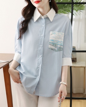 Short sleeve loose tops pocket printing shirt for women