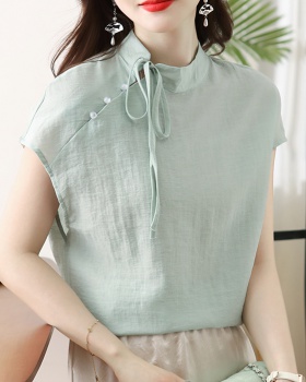 Short sleeve thin shirt Chinese style tops for women