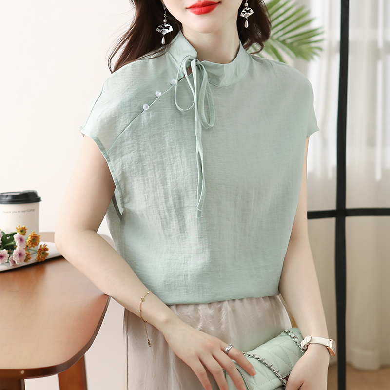 Short sleeve thin shirt Chinese style tops for women