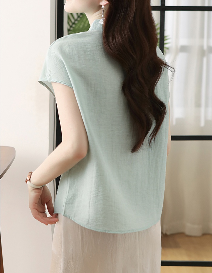 Short sleeve thin shirt Chinese style tops for women