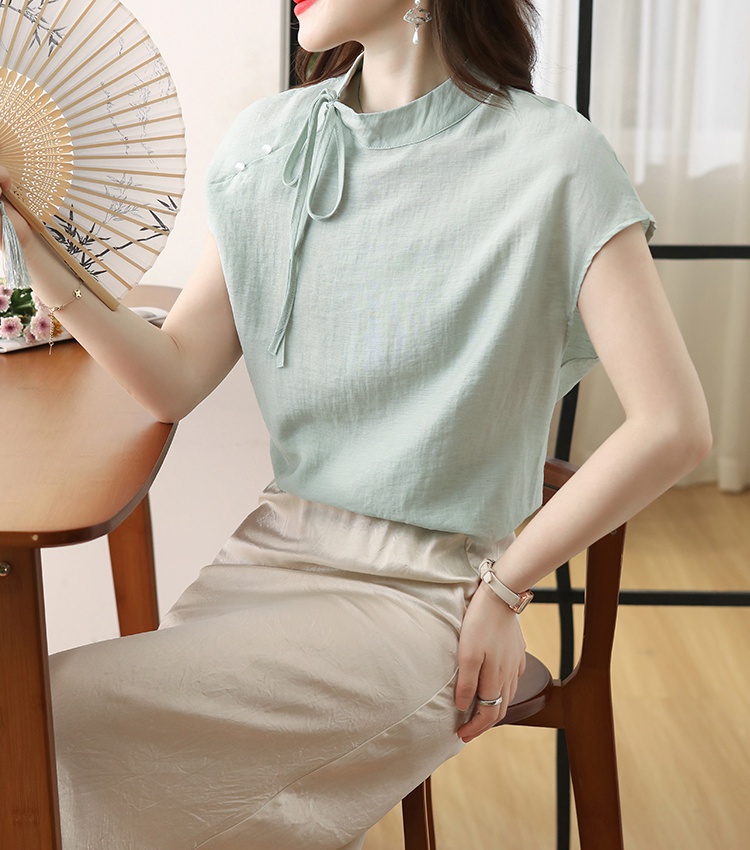 Short sleeve thin shirt Chinese style tops for women