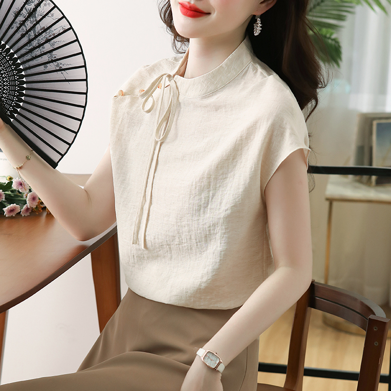 Short sleeve thin shirt Chinese style tops for women