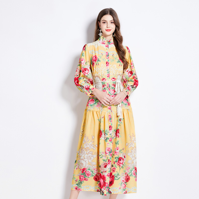 National style lantern sleeve flowers dress