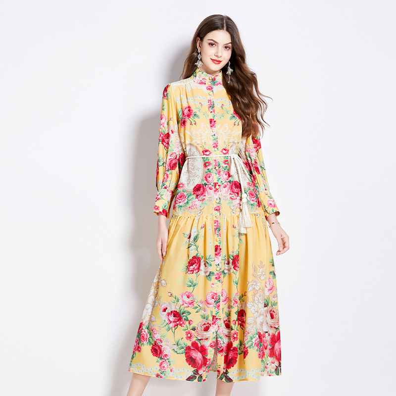 National style lantern sleeve flowers dress