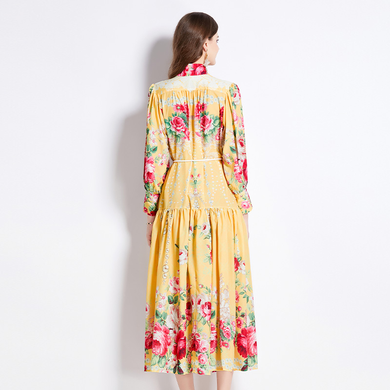 National style lantern sleeve flowers dress