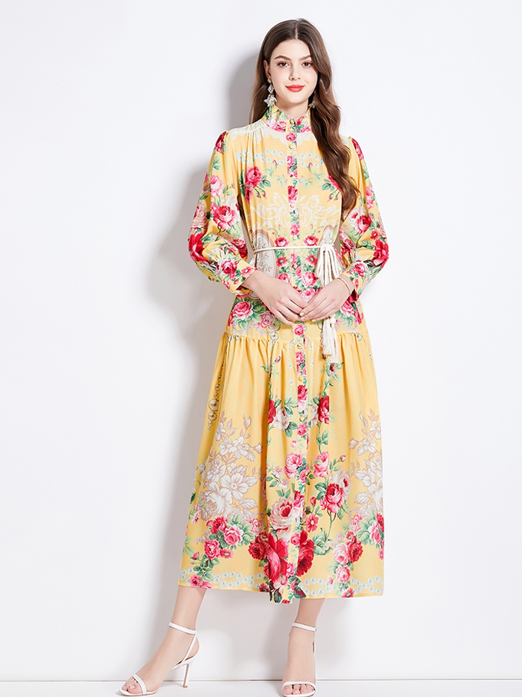 National style lantern sleeve flowers dress