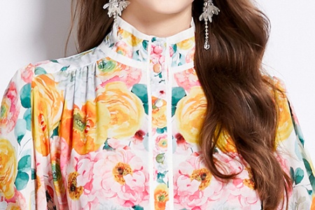 Cstand collar spring and summer flowers printing dress