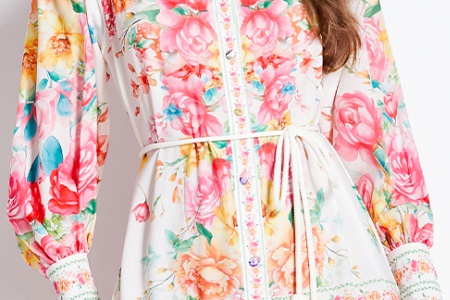 Retro lantern sleeve spring and summer printing dress