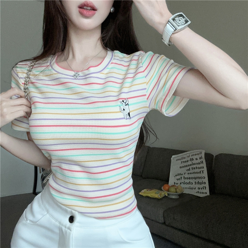 Rainbow small fellow colors T-shirt short slim tops