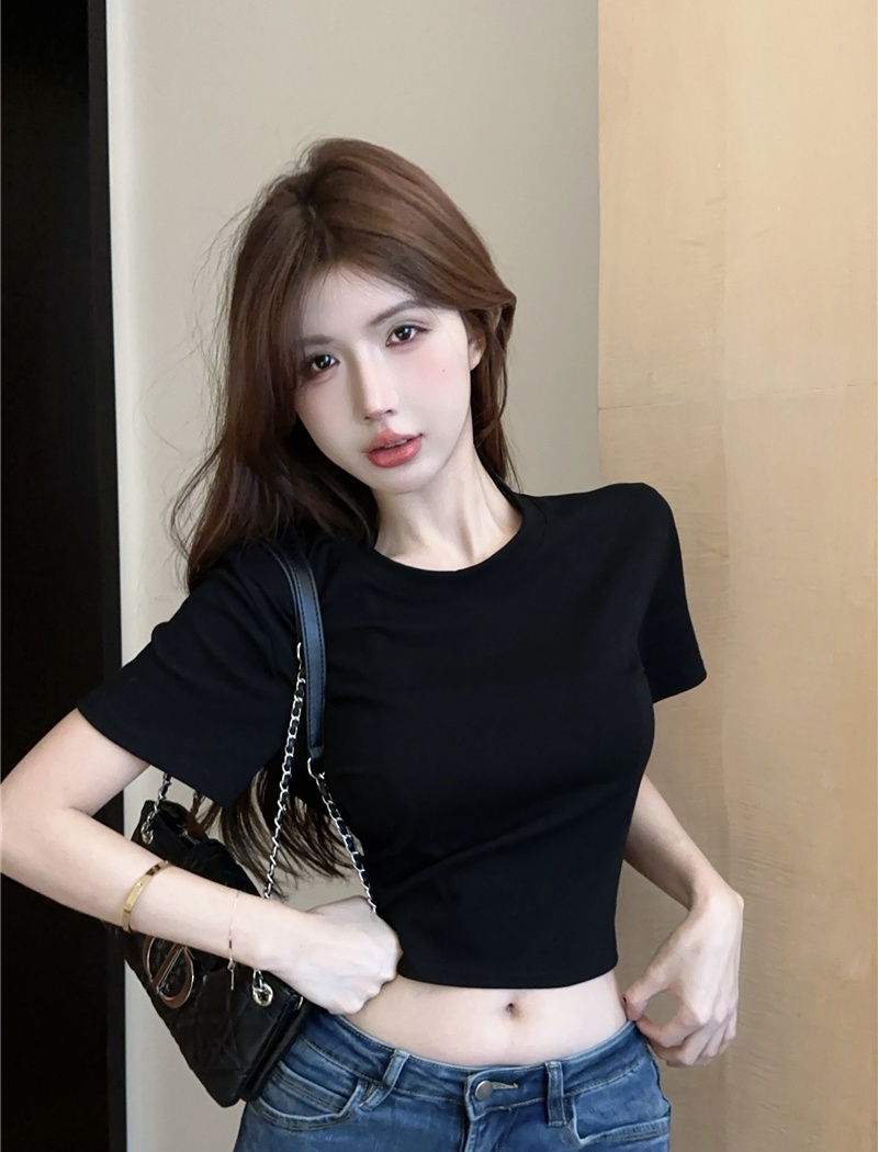 Summer halter short sleeve T-shirt black slim short tops