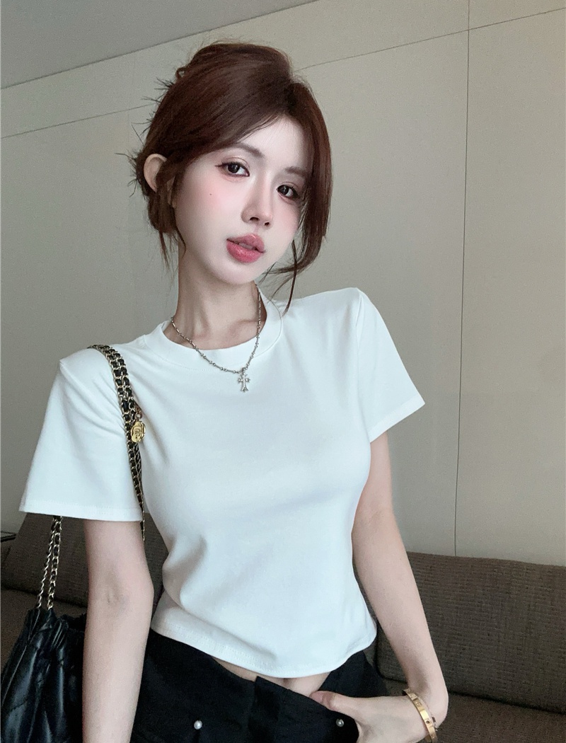 Summer halter short sleeve T-shirt black slim short tops