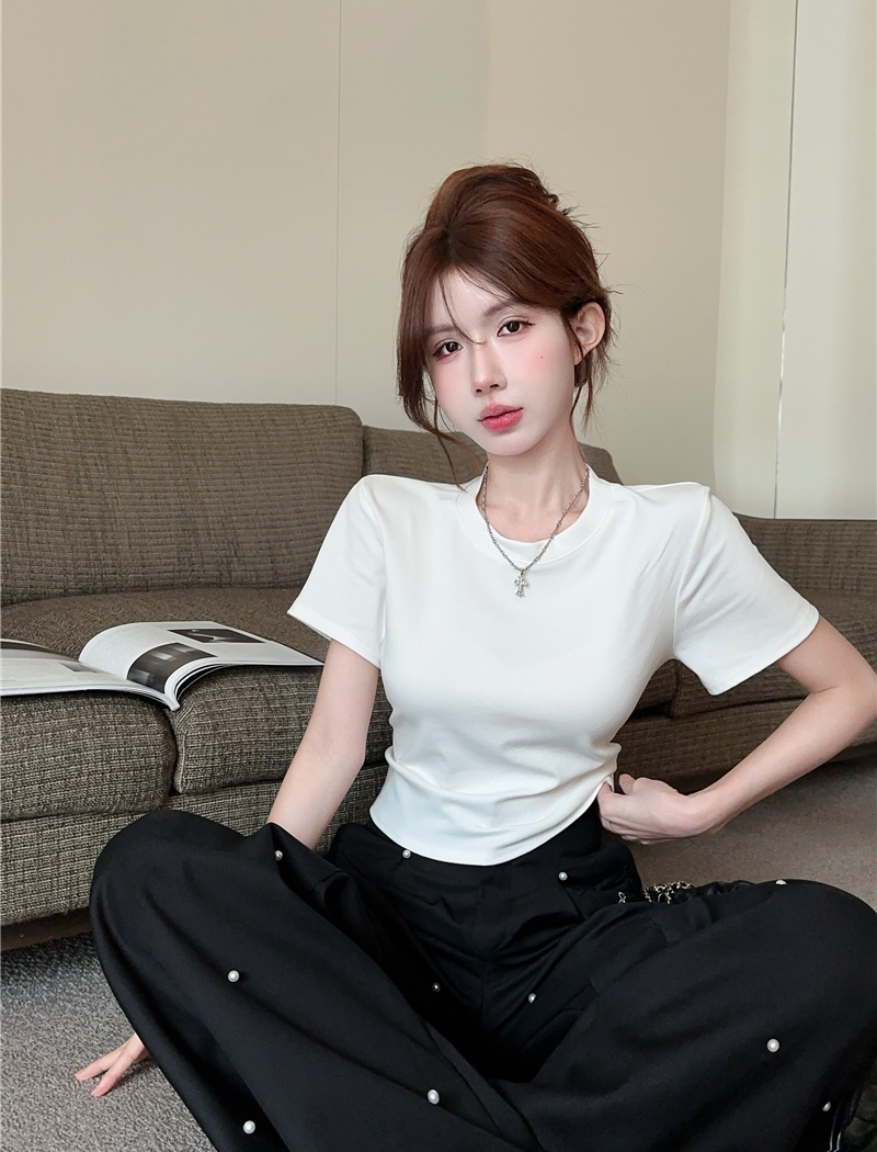 Summer halter short sleeve T-shirt black slim short tops