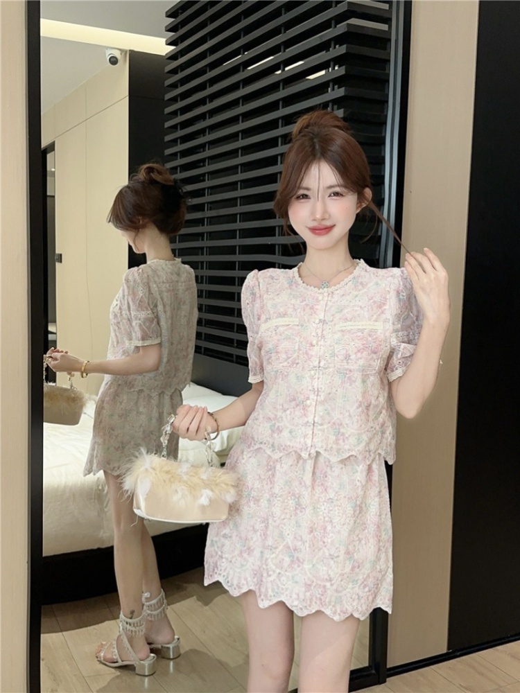 France style lace sweet summer chanelstyle skirt 2pcs set