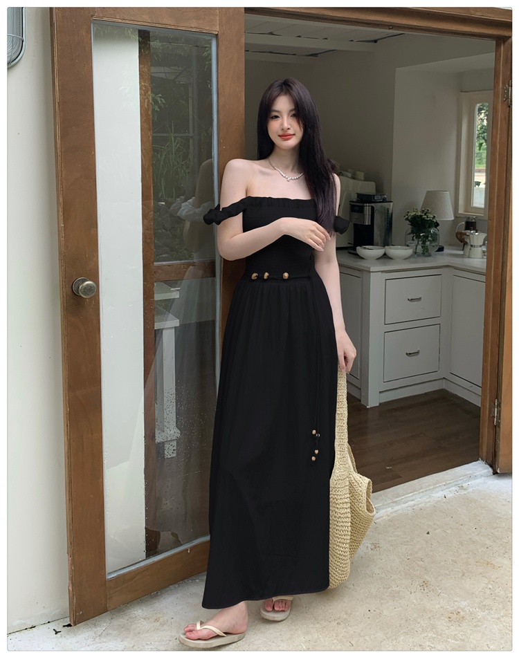 Puff sleeve with belt dress summer long dress