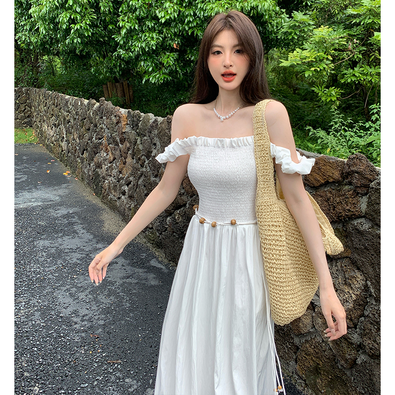 Puff sleeve with belt dress summer long dress