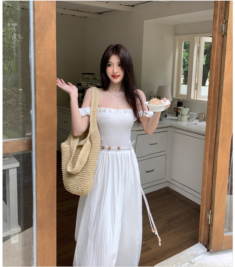 Puff sleeve with belt dress summer long dress