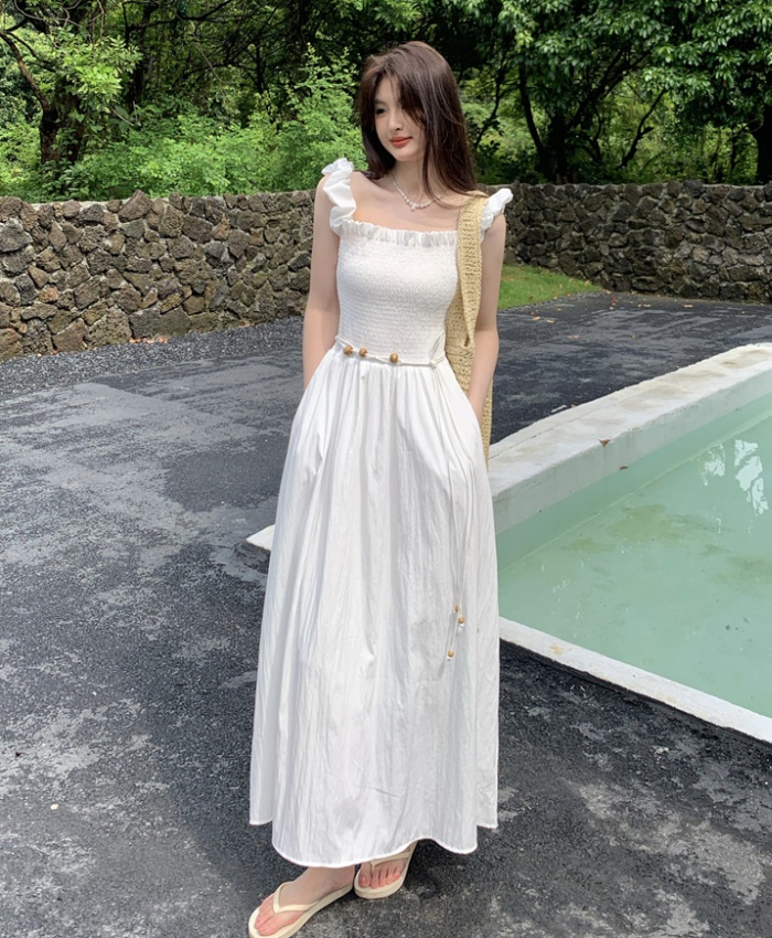 Puff sleeve with belt dress summer long dress