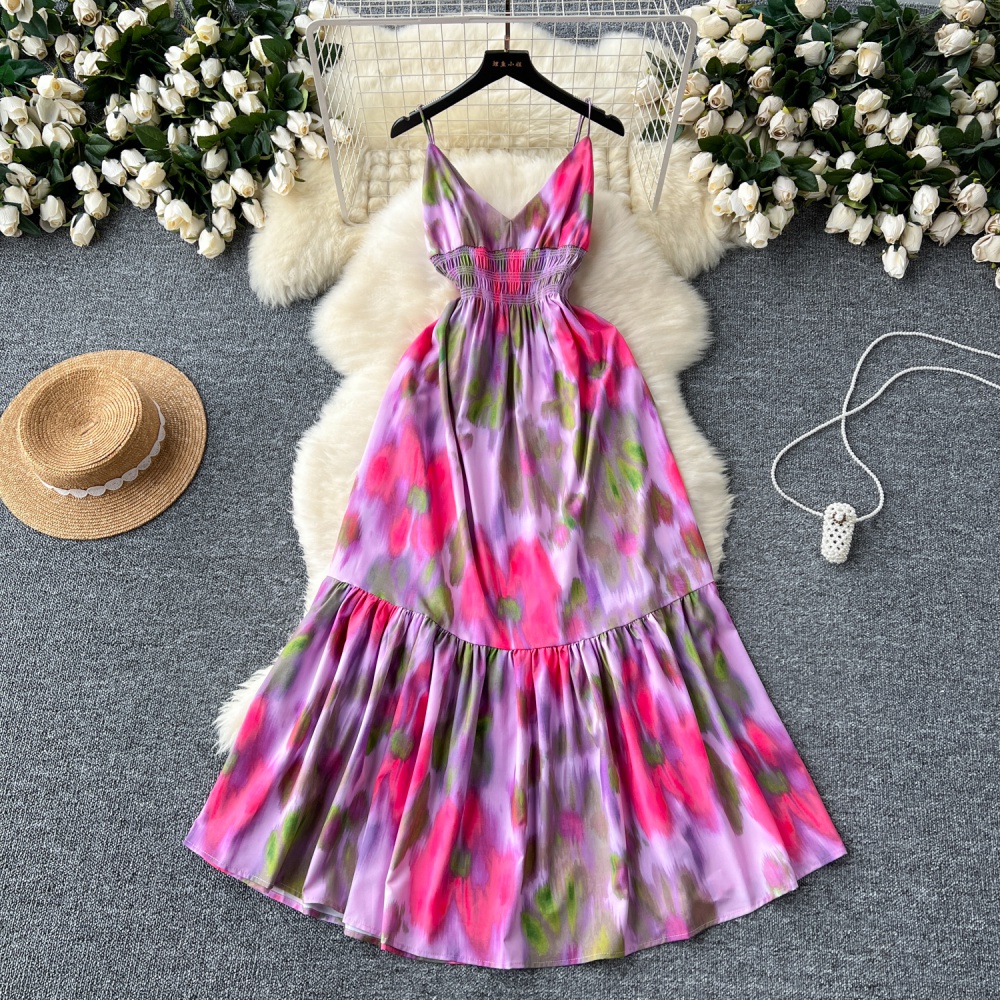 Summer halter long dress sling V-neck dress for women