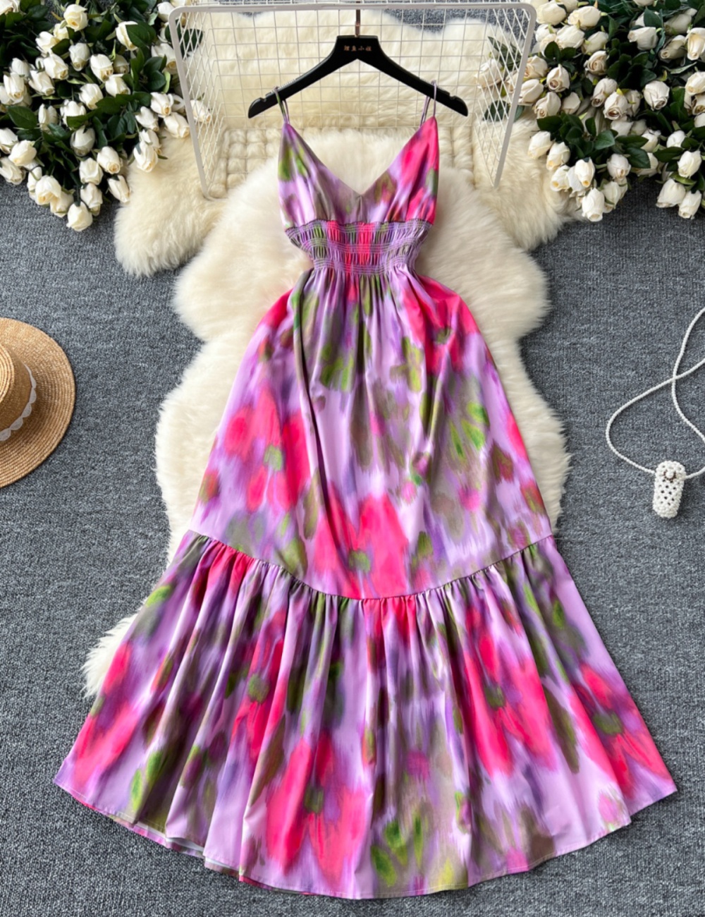 Summer halter long dress sling V-neck dress for women