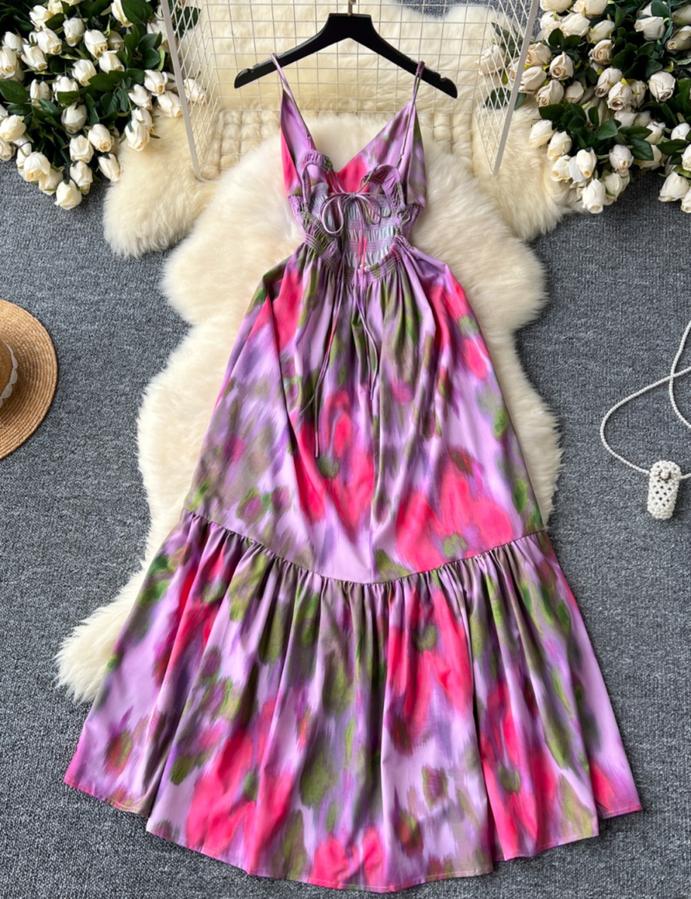 Summer halter long dress sling V-neck dress for women