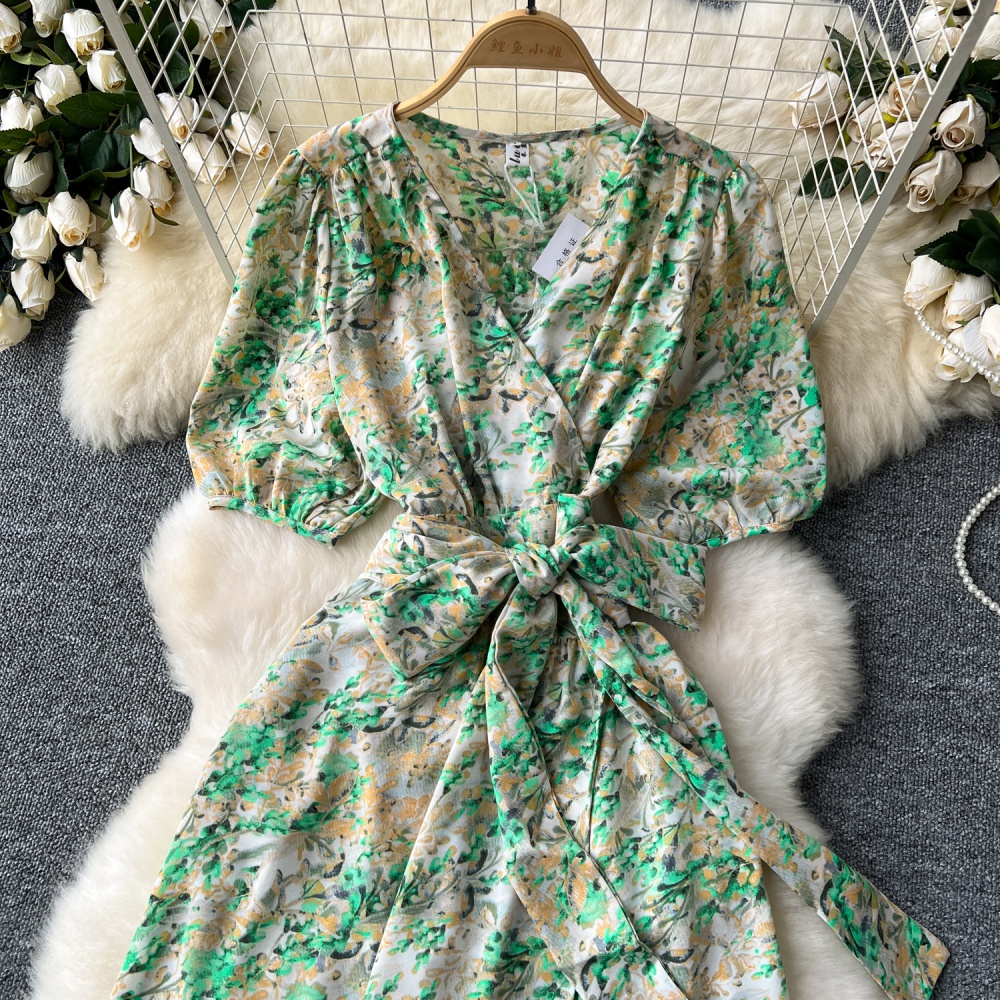 Summer split long dress printing retro dress for women