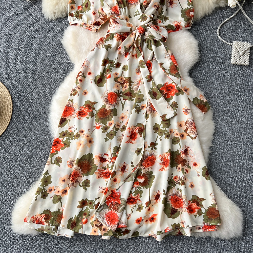 Summer split long dress printing retro dress for women