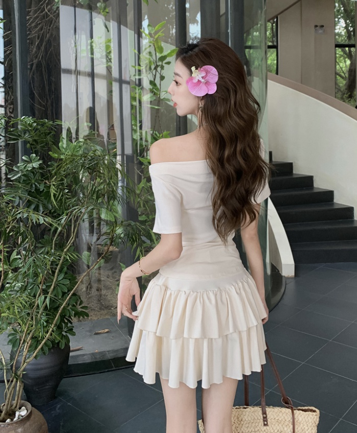 Simple A-line tops flat shoulder summer dress 2pcs set