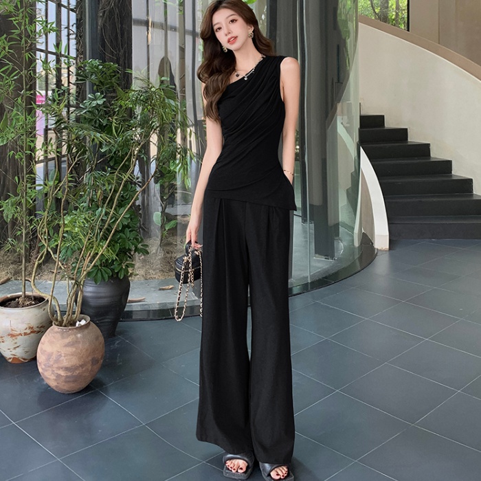 Summer wide leg pants spicegirl tops 2pcs set