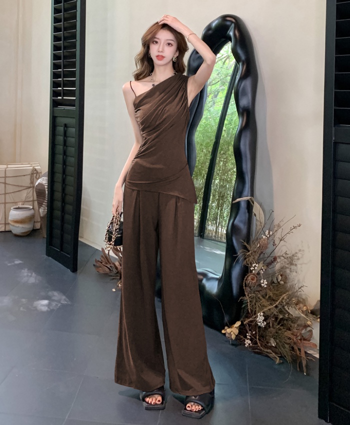 Summer wide leg pants spicegirl tops 2pcs set