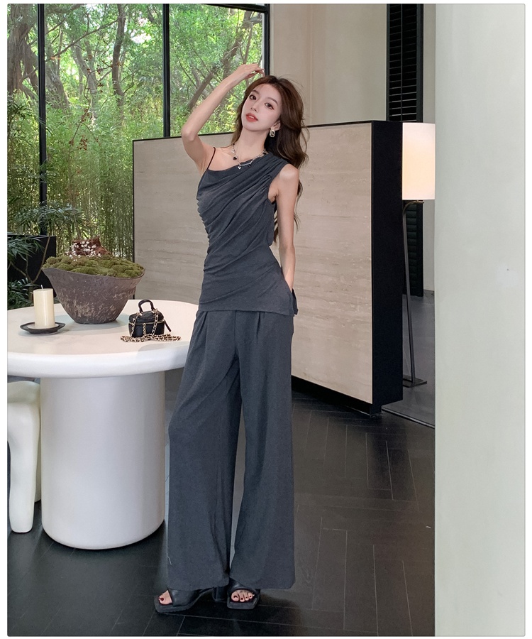 Summer wide leg pants spicegirl tops 2pcs set