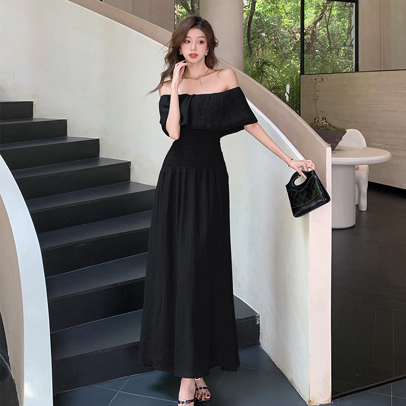 Summer France style dress pinched waist long dress for women