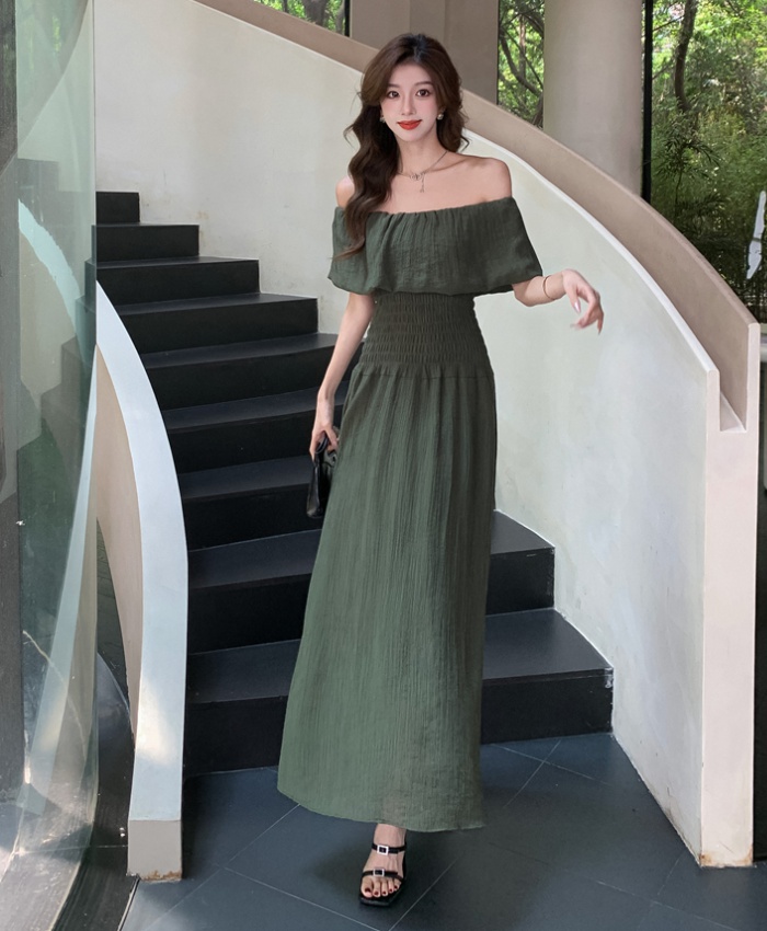 Summer France style dress pinched waist long dress for women