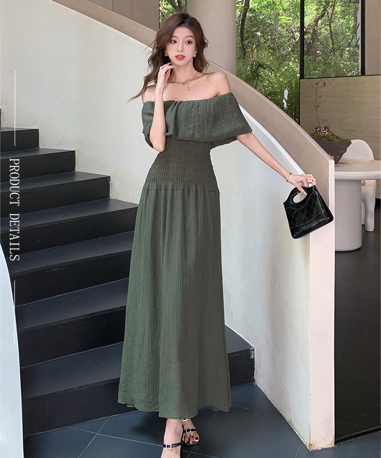 Summer France style dress pinched waist long dress for women