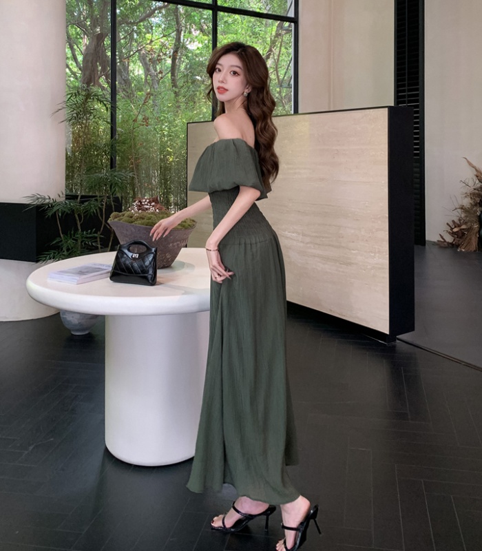 Summer France style dress pinched waist long dress for women