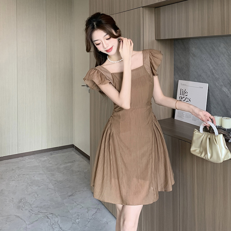 Pinched waist temperament dress bubble T-back for women