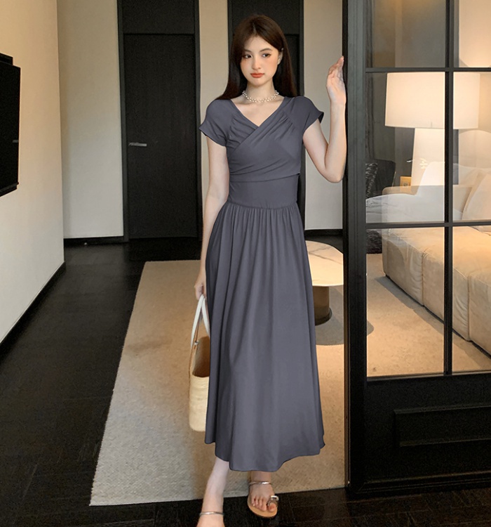 Flat shoulder collar France style summer temperament dress