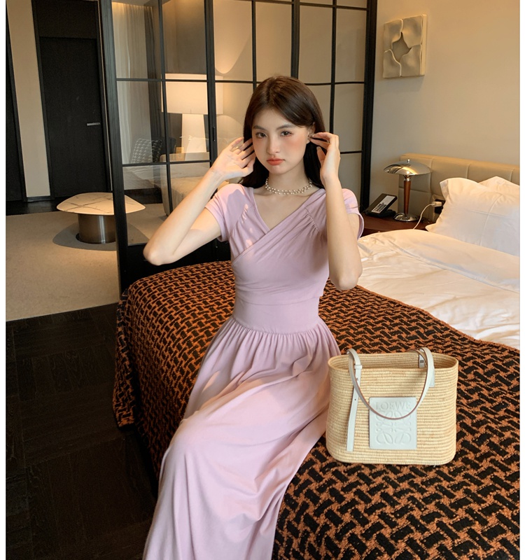 Flat shoulder collar France style summer temperament dress