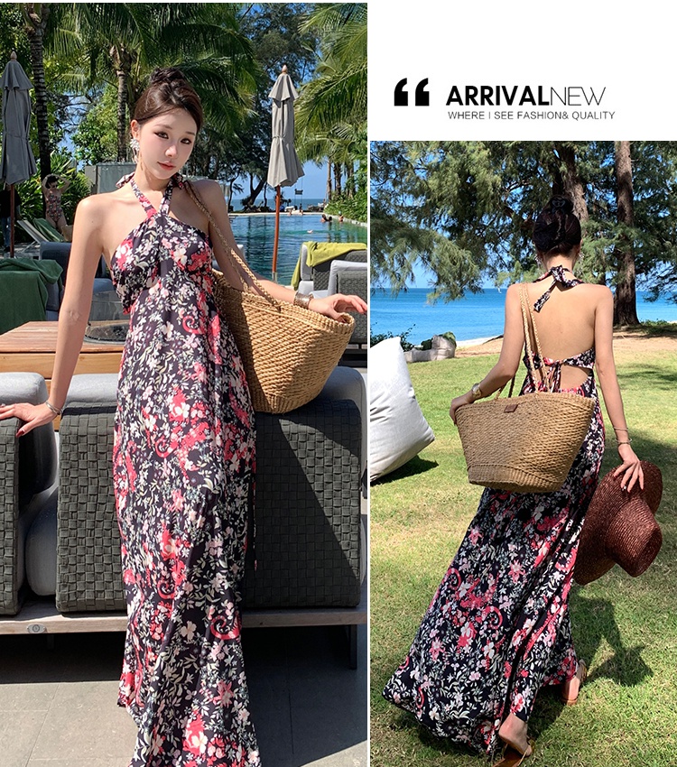 Floral ladies dress summer halter long dress