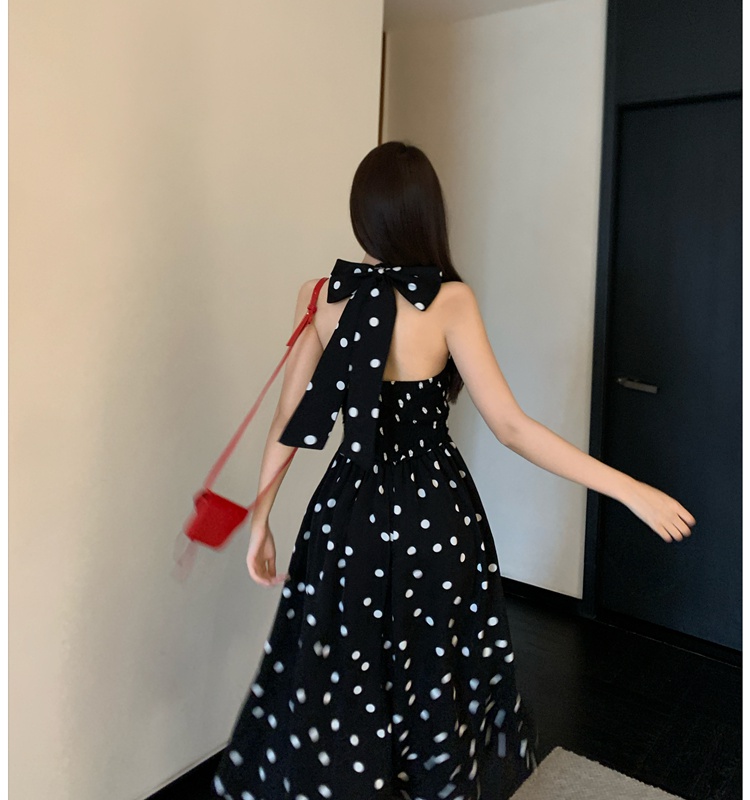 Polka dot Chinese style pinched waist temperament dress