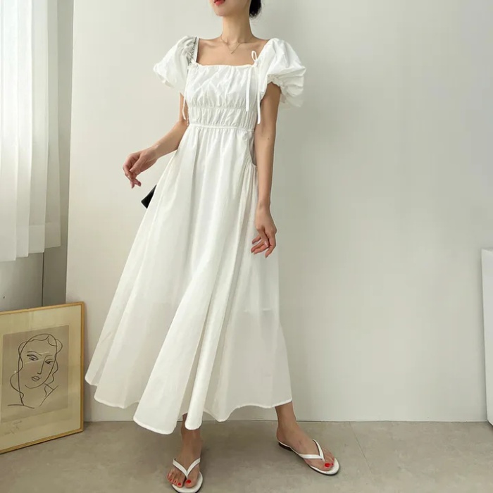 Tender temperament square collar pinched waist dress