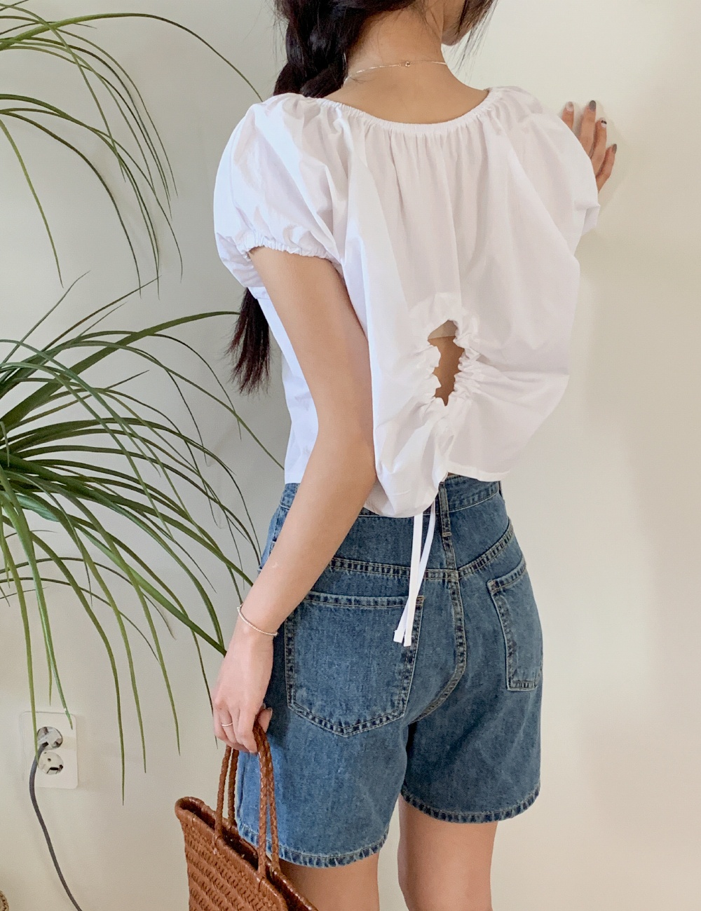 Drawstring Korean style shirt strapless tops