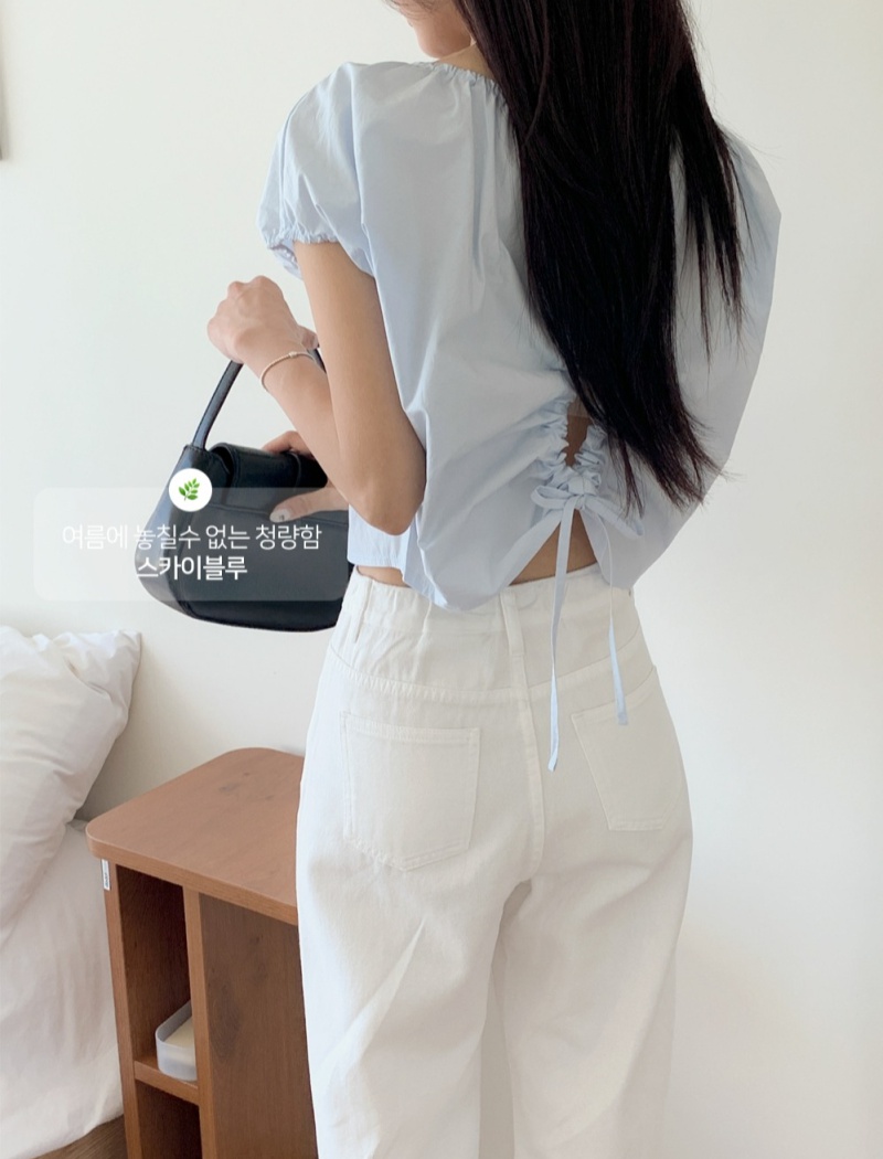 Drawstring Korean style shirt strapless tops