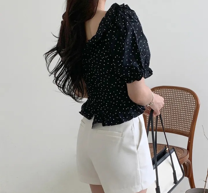 Wavelet point summer shirt lotus leaf edges France style tops