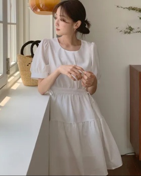 Pinched waist all-match Casual round neck dress