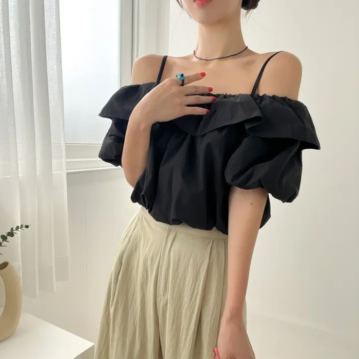 Niche short France style shirt summer puff sleeve tops