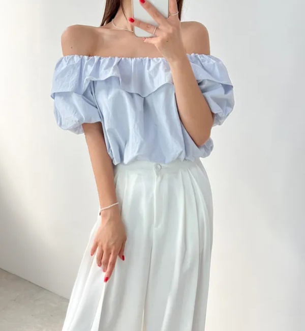 Niche short France style shirt summer puff sleeve tops