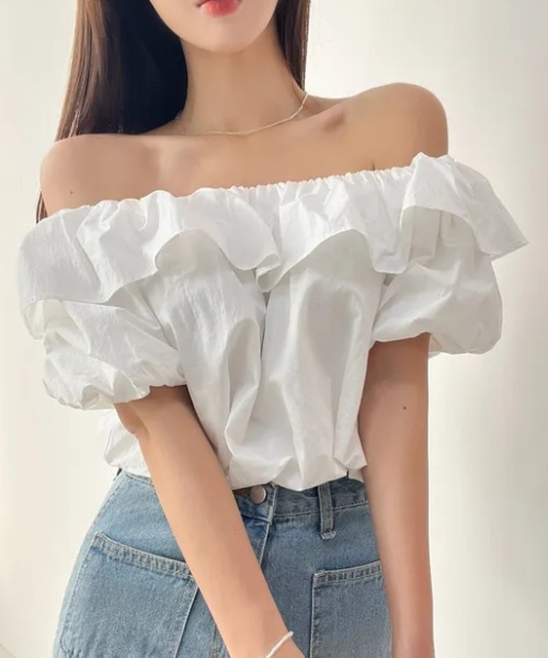 Niche short France style shirt summer puff sleeve tops