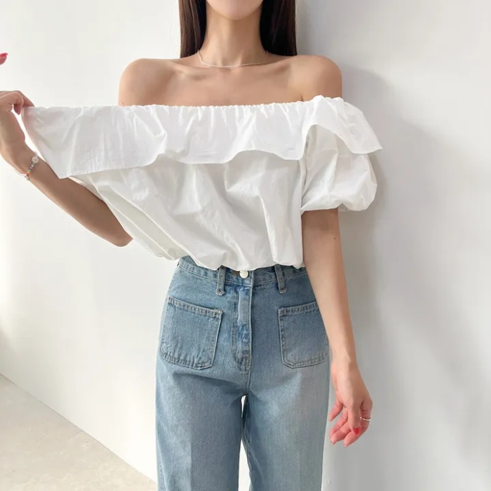 Niche short France style shirt summer puff sleeve tops